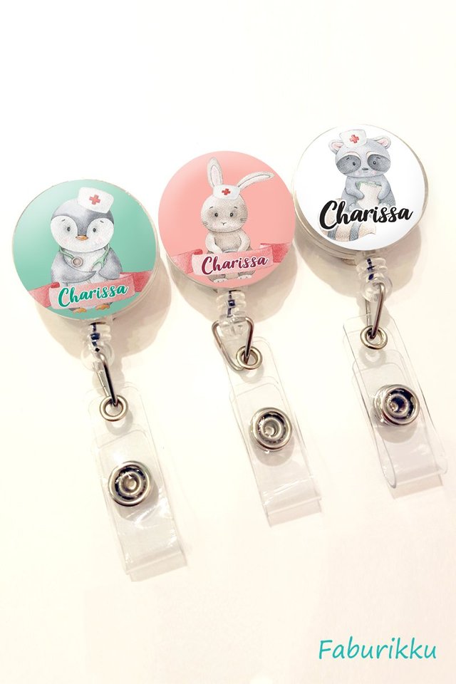 PERSONALISE Nurse Cute Animal Theme Badge Reel (Clip On)