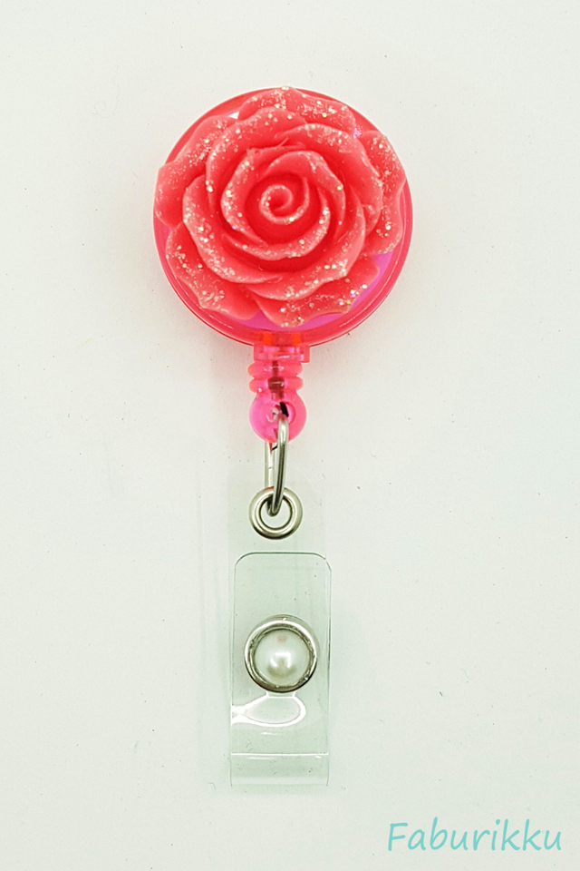 3D Rose Magenta Clip-On Badge Reel