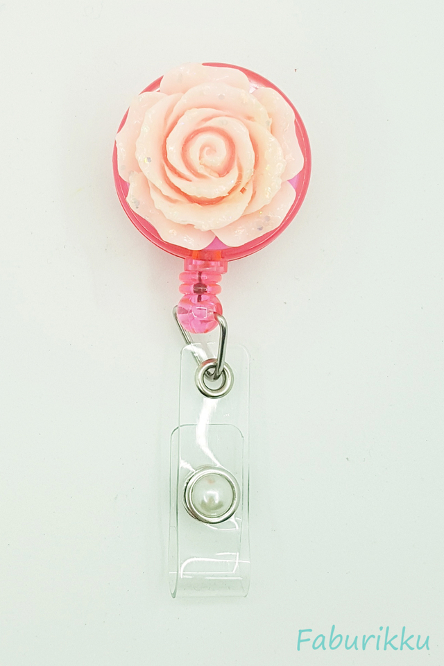 3D Rose Pink Clip-On Badge Reel