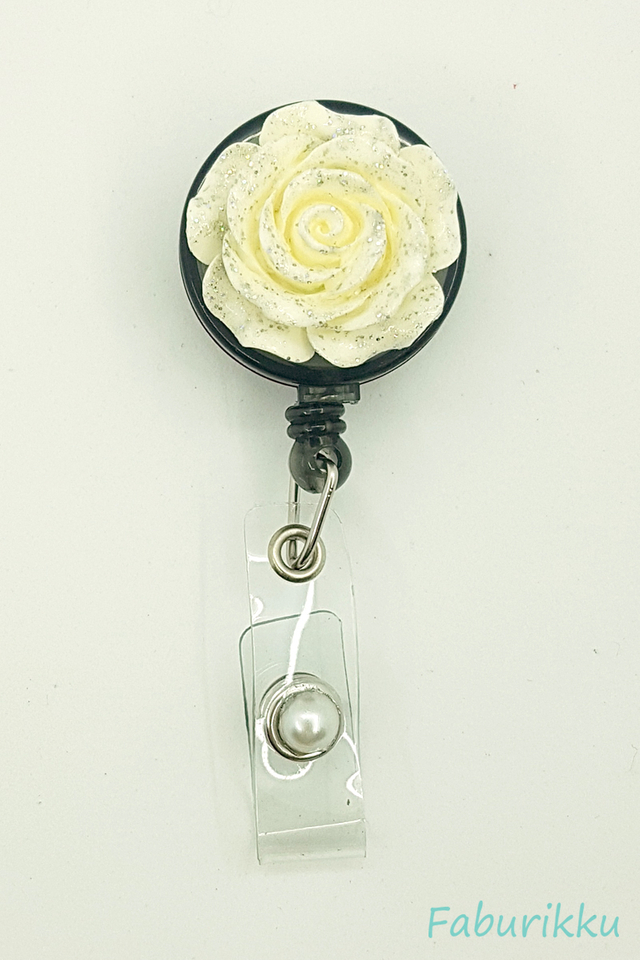 3D Rose White Clip-On Badge Reel