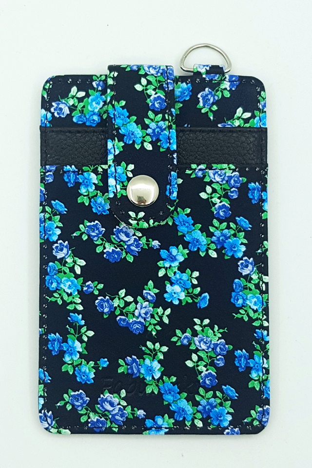 Blue Floral Button Premium Cardholder Portrait 