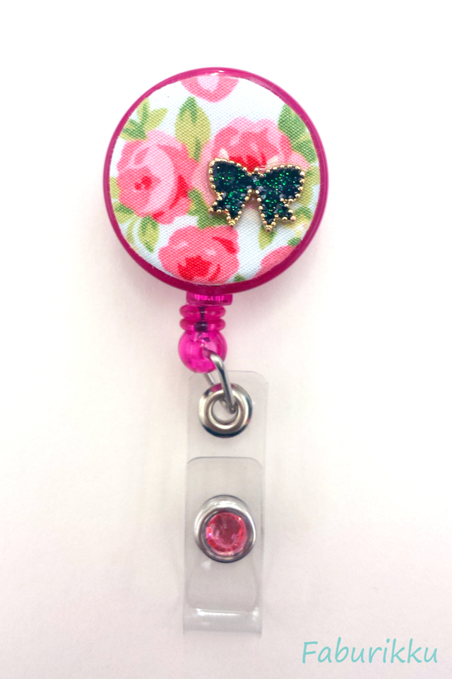 Floral Ribbon Magenta Clip-On Badge Reel
