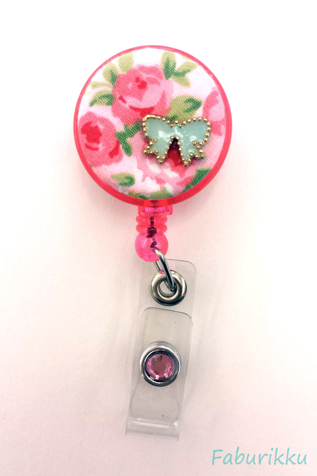 Floral Ribbon Pink Clip-On Badge Reel