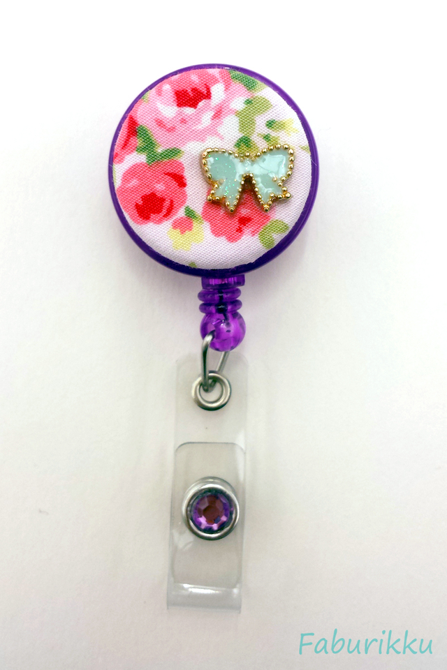Floral Ribbon Purple Clip-On Badge Reel