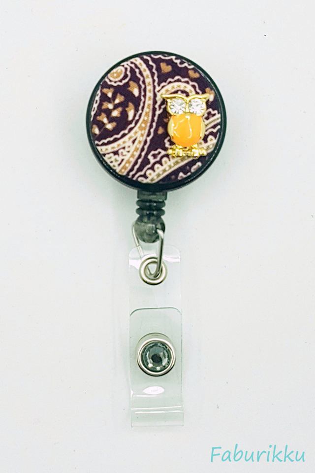Owl Batik Brown Clip-On Badge Reel