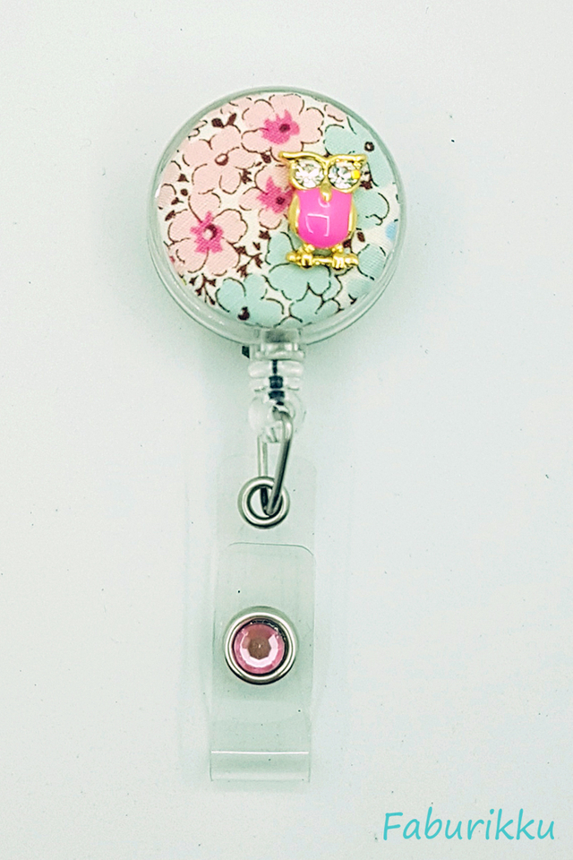Owl Floral PinkBlue Clip-On Badge Reel