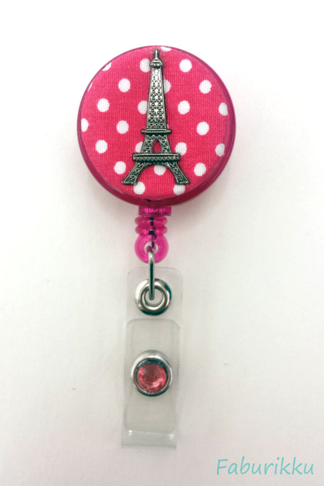 Polkadot Eiffel Magenta Clip-On Badge Reel