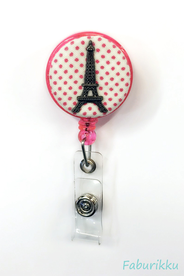 Polkadot Eiffel Pink Clip-On Badge Reel