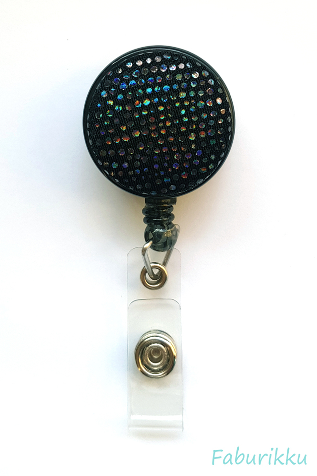 Shiny Dots Black Clip-On Badge Reel
