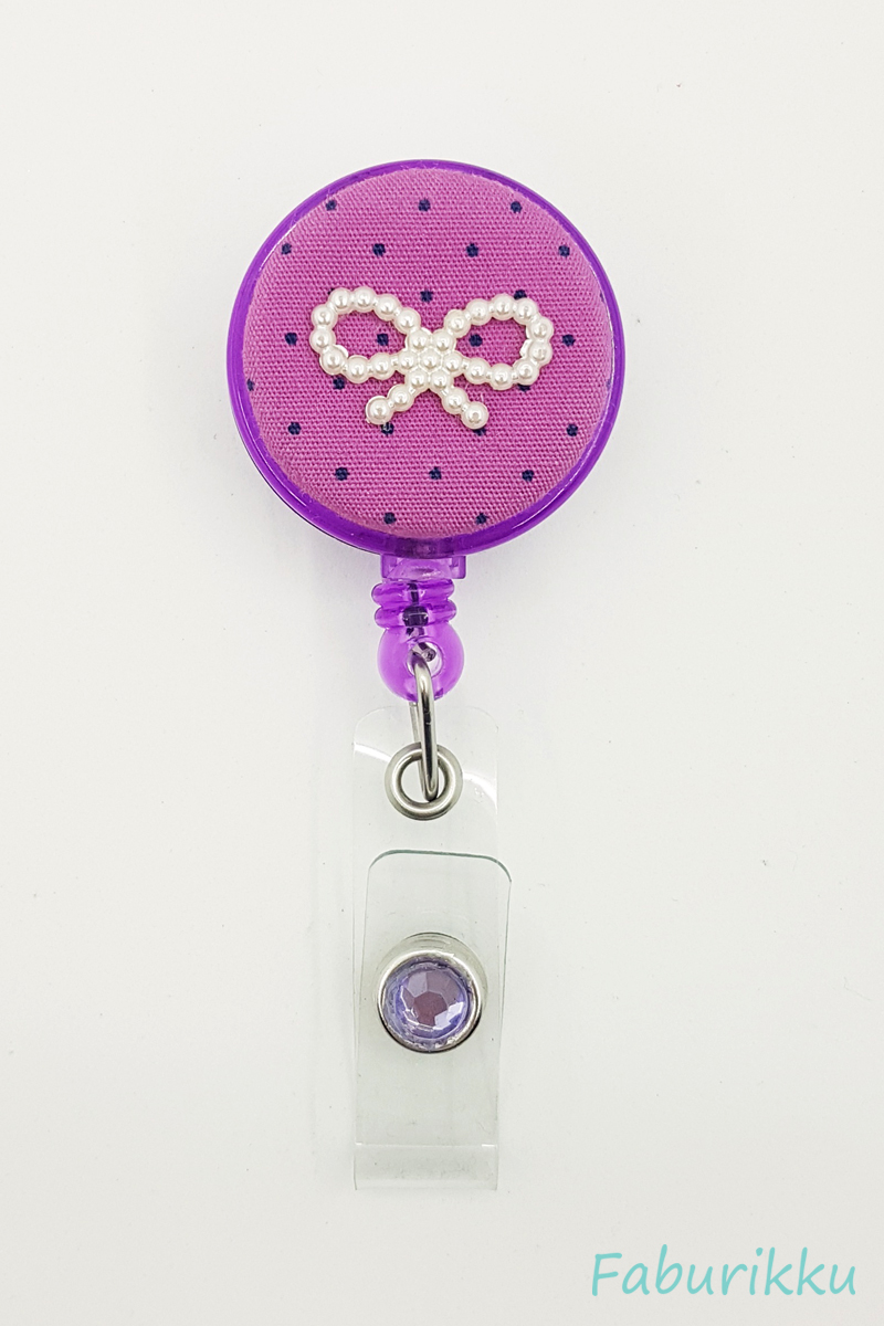 Polkadot Ribbon Purple Clip-On Badge Reel