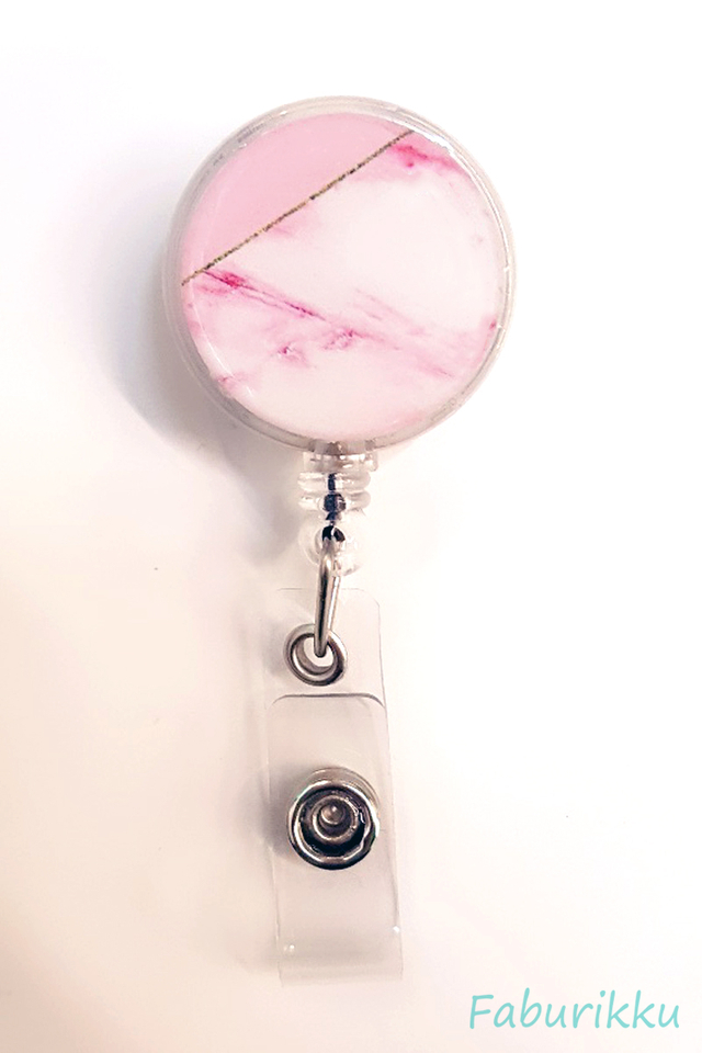 Marble Print Pink Clip-On Badge Reel