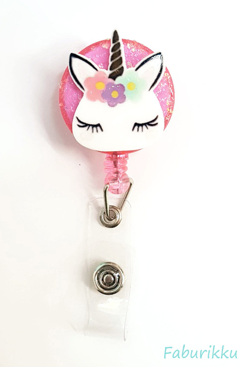 3D Unicorn Head Pink Clip-On Badge Reel