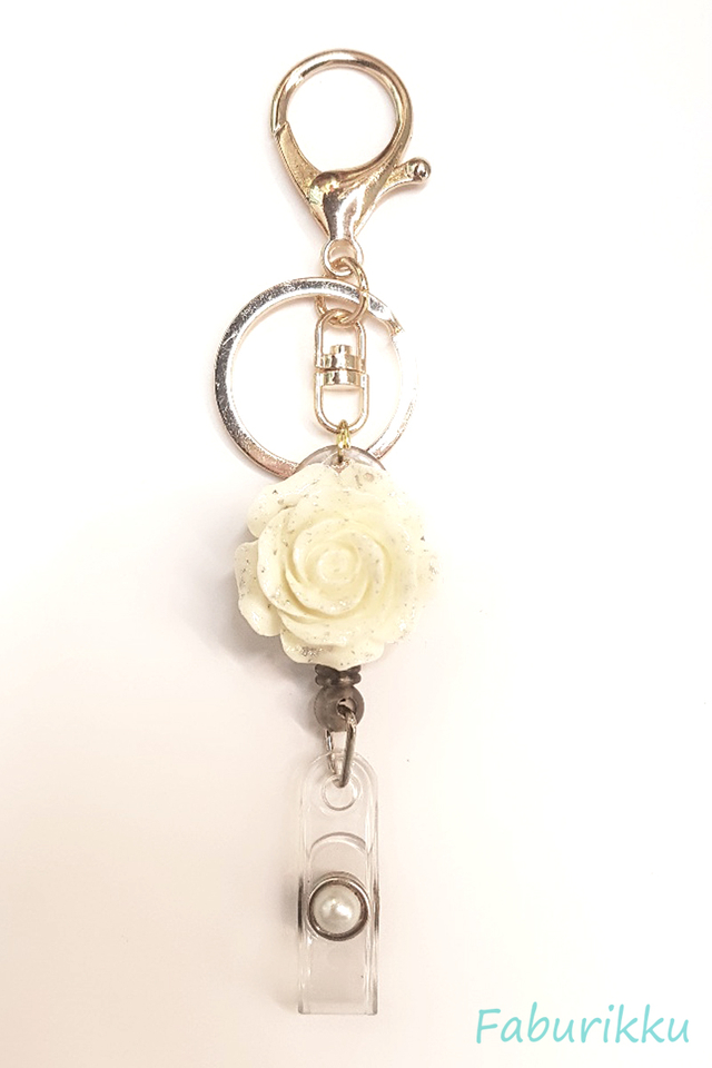 3D Rose WhiteBlack Hook-On Badge Reel