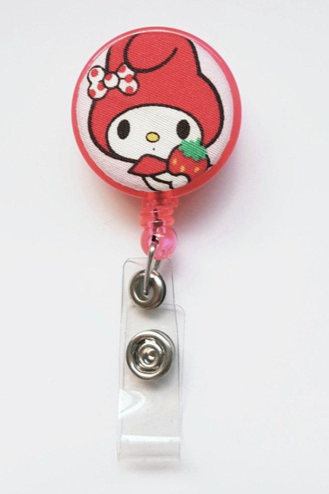 My Melody Red Strawberry Clip-On Badge Reel